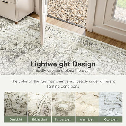 Lofus 6x9 Area Rugs for Living Room, Washable Area Rug, Rugs for Bedroom, Kitchen, Vintage Boho Carpet, Soft Non-Slip, Low Pile Large Area Rug for Office Dining Room, Beige and Brown