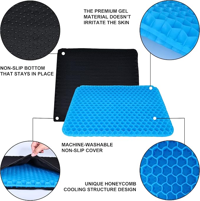 Yimiyaa Gel Seat Cushion, Double Thick Egg Gel Cushion for Pressure Pain Relief, Breathable Wheelchair Cushion Chair Pads for Car Seat Office Chair Blue