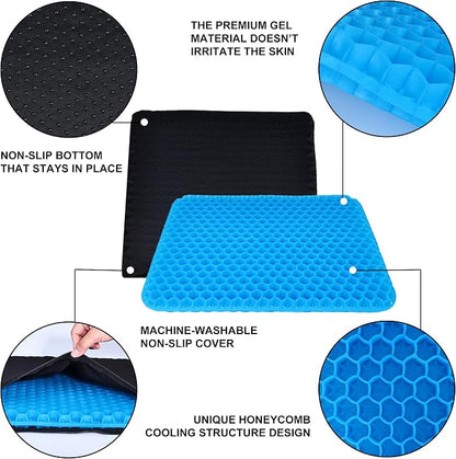 Yimiyaa Gel Seat Cushion, Double Thick Egg Gel Cushion for Pressure Pain Relief, Breathable Wheelchair Cushion Chair Pads for Car Seat Office Chair Blue