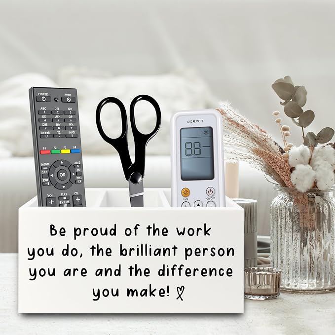 Inspirational Office Pen Pencil Holder Organizer for Desk, Thank You Appreciation Gifts for Women Men, Inspirational Gifts Wooden Box Sign for Home Office Desk Tabletop Decorations