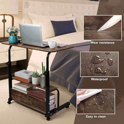 Adjustable Height Mobile Computer Desk for Small Space Rolling Writing with Wheels Corner Home Office Study Portable Desks Standing Desk Rolling Desk Mobile Laptop Table Size 31.5X15.7 Inch Brownish