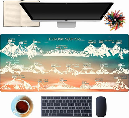 Mountain Desk Mat - XL Mouse Pad with Legendary Mountains Design - Extended Large Desk Mat for Keyboard and Mouse - Non-Slip Nature-Themed Workstation Pad