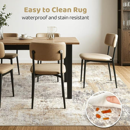 Square Rug 8x8 Living Room: Large Washable Abstract Modern Soft Area Rug Stain Resistant Indoor Floor Non-Slip Accent Carpet for Bedroom Nursery Playroom Dining Room Office Dorm Home Decor- Gray Gold