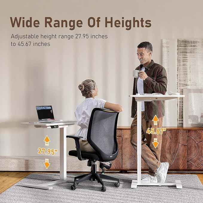 Ywin Electric Overbed Table with Wheels, Height Adjustable | Wood top, 27-43in lift, 77lbs, silent motor, LED, 2 presets, 4 casters, mobile hospital bed table for home/office