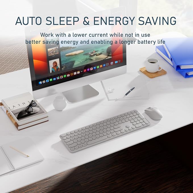 Wireless Keyboard and Mouse Combo, Slim Silent Round Keycaps (Gray) | 2.4GHz USB Plug-and-Play, Full-Size 110-Key Layout, Compatible with PC & Laptops