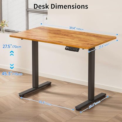 BIZUM 40x24 Inch Electric Standing Desk with Memory Presets, Quiet Motor Height Adjustable Stand Up Desk for Home Office & Gaming, Ergonomic Sit Stand Workstation，Light Rustic Brown
