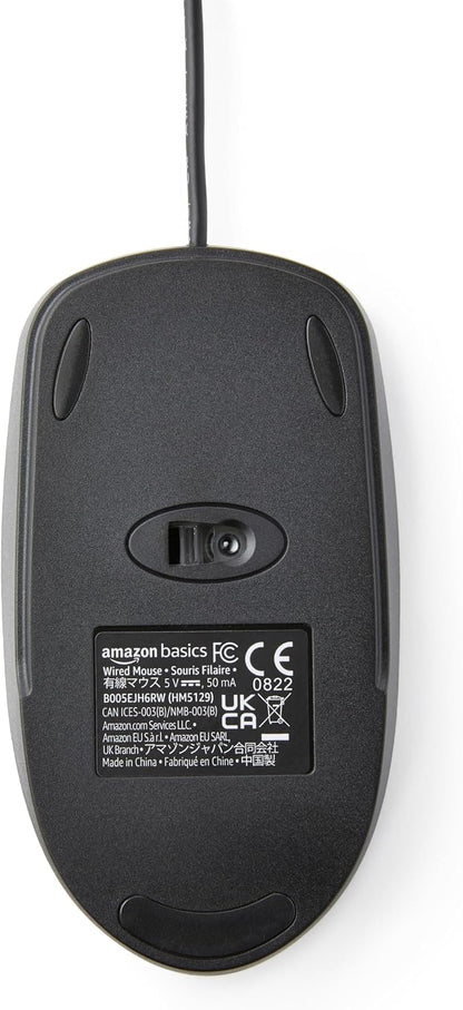 Amazon Basics 3-Button USB Wired Mouse with Responsive Tracking, Plug & Play, Compatible with Windows and Mac, Black