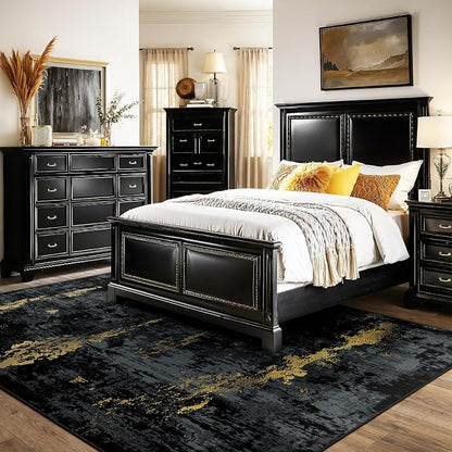 RELEANY Washable Area Rugs 9'x12' Non-Slip Modern Abstract Soft for Living Room Entryway Bedroom Kitchen, Print Pattern, Dark Black Gold