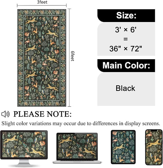 DUKINO 3x6 Washable Runner Rug, Low Pile Animal Print Non Slip Runner Rug for Kitchen, Lightweight & Non Shedding Indoor Carpet for Hallway, Kitchen, Entryway, Bathroom, Laundry, Black
