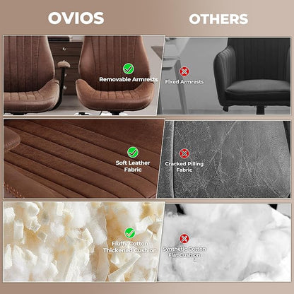 ovios Executive Ergonomic Office Chair, High Back Comfy Faux Suede Leather Computer Chairs, Mid-Century Modern Swivel Rolling Task Armchair, Dark Brown