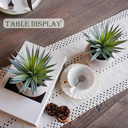 Jahe Agave Artificial Plants, Matte Pot Mini Artificial Plants Indoor, 8.07 in Faux Agave Plant UV Resistant Gray Cement Pot, Perfect for Bathroom Living Room Study Desk Decor, Ideal as a Gift, 2 Pcs