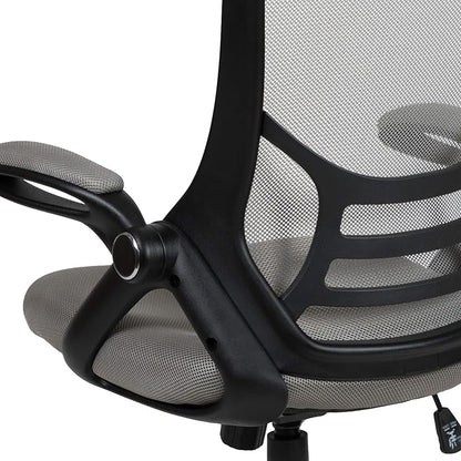 Flash Furniture Porter High-Back Swivel Office Chair with Adjustable Lumbar Support and Seat Height, Ergonomic Mesh Desk Chair with Flip-Up Armrests, Gray/Black