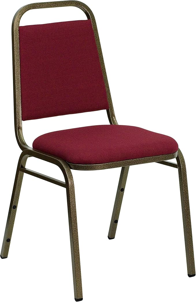 Flash Furniture 4 Pack HERCULES Series Trapezoidal Back Stacking Banquet Chair in Burgundy Fabric - Gold Vein Frame