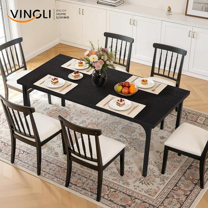 VINGLI Large Dining Table for 8, 70.8in Long Kitchen Table, Rectangular Dinner Table for Dining Room, Farmhouse Wood Kitchen Table for Family Home Office, Black