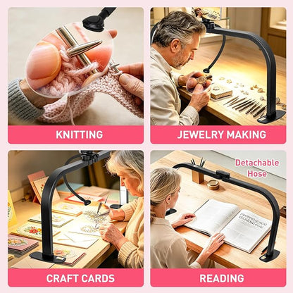 HITTI LED Half Moon Nail Desk Lamp, 30" Foldable Arch Light with 5X Magnifier & Phone Holder for Manicure, Handicraft, Art, Eyelash Extensions - Adjustable Brightness, 3 Color Modes, Home & Salon