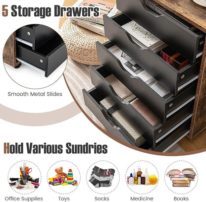 5 Drawer File Cabinet, 26.5" Vertical Filling Cabinet for Home Office, Under Desk Office Drawer Organizer, Universal & Lockable Casters, Rolling Printer Storage Rack