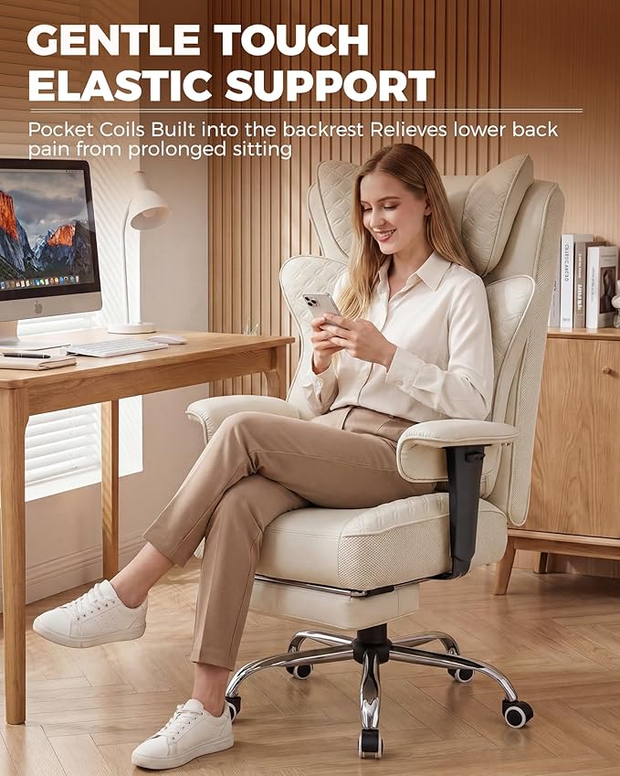 GTPLAYER Big and Tall Office Chair, Wide Ergonomic Gaming Chair with Deluxe Embossing Designed Leather with Foot Rest,150°Reclining Adjustable Soft Armrests Pocket Spring Back Support and Pillow