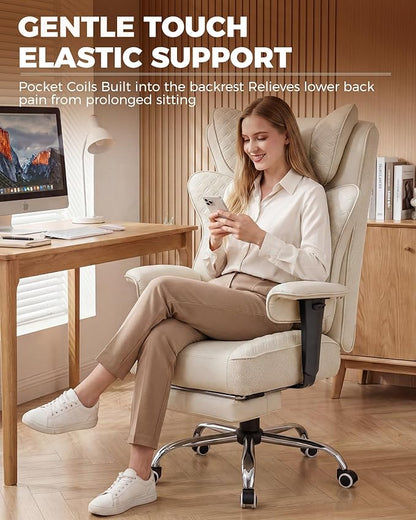 GTPLAYER Big and Tall Office Chair, Wide Ergonomic Gaming Chair with Deluxe Embossing Designed Leather with Foot Rest,150°Reclining Adjustable Soft Armrests Pocket Spring Back Support and Pillow