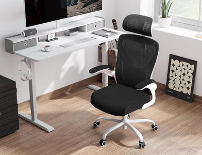 Ergonomic Office Chair - Mesh Desk Chair with Adjustable Lumbar Support High Back Computer Gaming Chairs - Big and Tall Office Chairs Adults, Comfortable for Long Hours, White Black