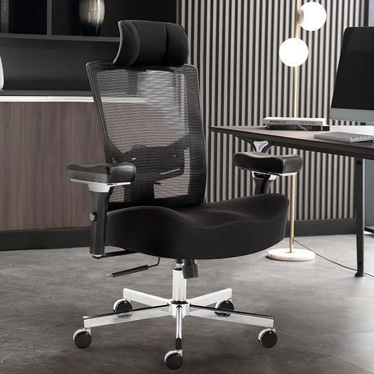 600lbs Big and Tall Office Chair with Wider W-Shaped Thick Seat Cushion, Ergonomic Computer Mesh Desk Chairs for Heavy People, Computer Chair, Adjustable Lumbar Support, 4D Armrests Headrest