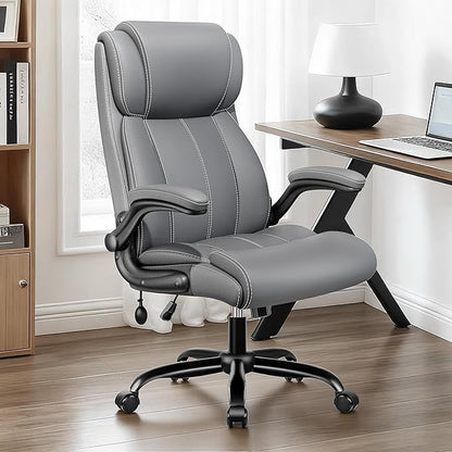 BESTFAIR Ergonomic Office Chair - Desk Computer Chair, Leather High Back Executive Chairs with Adjustable Lumbar Support & Flip Up Arms, Gray 4 Pack