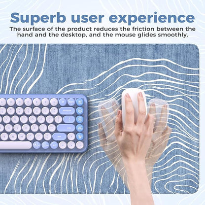 iCasso Desk Cover Mat,Extended Long Mouse Pad for Laptop,Aesthetic Computer Pad with Stitched Edges,Non Slip Keyboard Mat for Desktop,Cute Blue Desk Protector for Office Home School