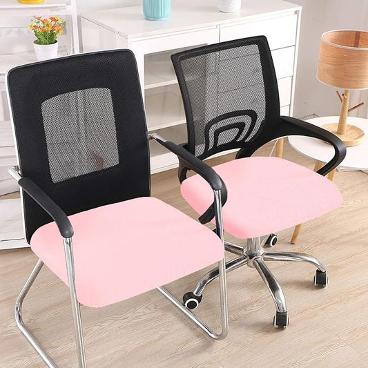 Smiry Stretch Jacquard Office Computer Chair Seat Covers, Removable Washable Anti-dust Desk Chair Seat Cushion Protectors - Blush Pink