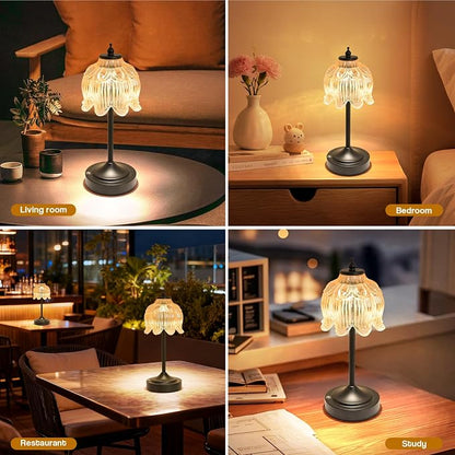 Cordless Lotus Flower Table Lamp, 5200mAh Rechargeable Battery Operated Portable Lamp, 3-Color Dimmable Touch Control Small Desk Lamp for Bedroom, Office, Kitchen, Nightstand,Room Decor(Amber-2)
