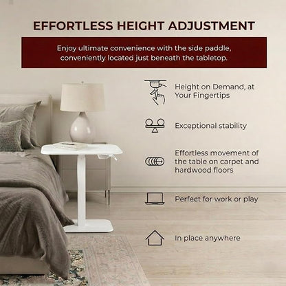 Elevance Height Adjustable Side Table, White Base, Cloud White Top | Sofa Laptop Table for Couch & Bed | Small C-Shape End Table for Home or Office