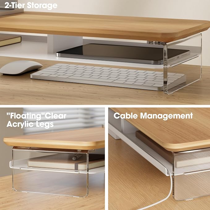 Fenge Monitor Stand Riser, Acrylic Computer Stand, Desktop Oraganizer Stand, Acrylic Laptop Stand Riser with Storage Desk Organizer Accessories (Dark Oak, 42.5in)