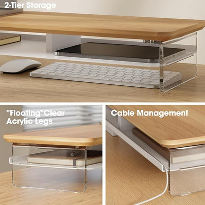 Fenge Monitor Stand Riser, Acrylic Computer Stand, Desktop Oraganizer Stand, Acrylic Laptop Stand Riser with Storage Desk Organizer Accessories (Dark Oak, 42.5in)