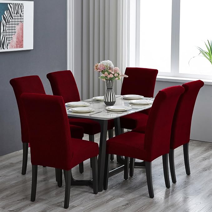 Stretch Chair Covers for Dining Room Set of 8, Removable Washable Dining Room Chair Covers, Dining Chair Slipcovers Seat Protector, Great Decor for Home and Banquet (Red Dahlia, 8 Pack)