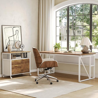 LITTLE TREE 63-Inch Office Desk with 31.5-Inch Lateral File Cabinet, Study Writing Desk Computer Desk for Home Office