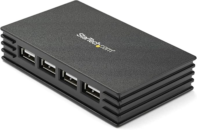 StarTech.com 4 Port Compact Black USB 2.0 Hub - Bus-powered or with Included Power Adapter - Portable Mac/PC laptop hub, TAA (ST4202USB)