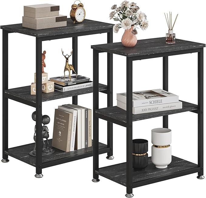VECELO Tall End Side Table,30" Height Nightstand with 3-Tier Storage Shelf for Living Room Bedroom Office Hallway Study
