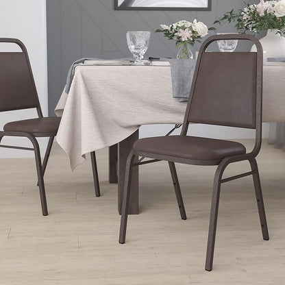 Flash Furniture HERCULES Series Trapezoidal Back Stacking Banquet Chair in Brown Vinyl - Copper Vein Frame