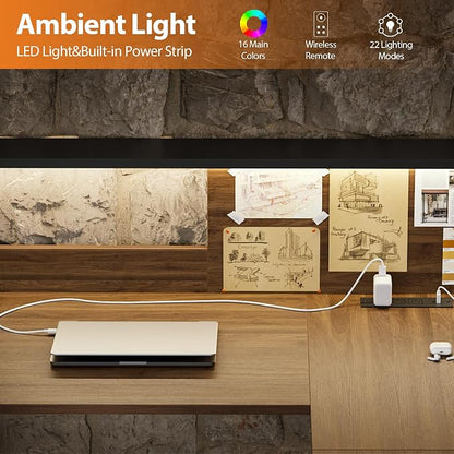 Agilestic L-Shaped Electric Standing Desk, 63x55 Inch Ergonomic Adjustable Height Desk with Storage, Stand Up Corner Desk Sit Stand Computer Table Power Outlet & LED Lights, Office Table, Dark Walnut