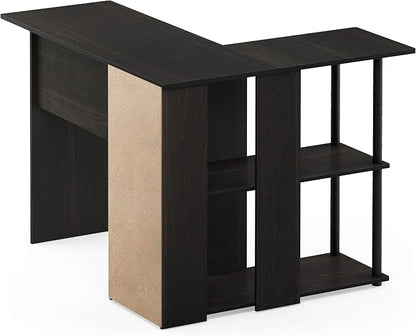 Furinno Abbott L-Shape Computer Desk with Bookshelf, Espresso/Black