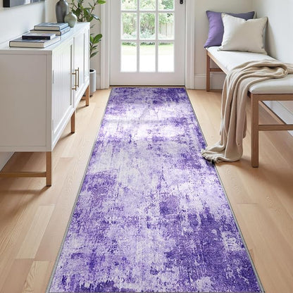 RELEANY Washable Area Rugs 2'x8' Non-Slip Modern Abstract Soft for Living Room Entryway Bedroom Kitchen, Print Pattern, Purple Gray Pink White