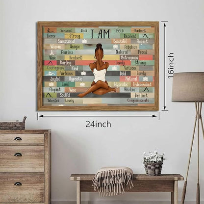 raiqtols Framed Inspirational Canvas Wall Art – Motivational Black Women Picture Prints for Office, Positive Affirmation Artwork Wall Decor for Living Room, Bedroom, Yoga Room – 16x24in