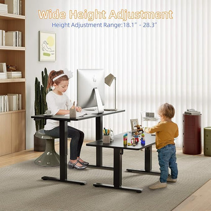 YIHAYO Low Height Adjustable Desk, Lifts 18.1-28.3 Inches, Electric Standing Desk for Short People, 60 x 24 Inches Computer Table with Splice Board for Home Office, Black
