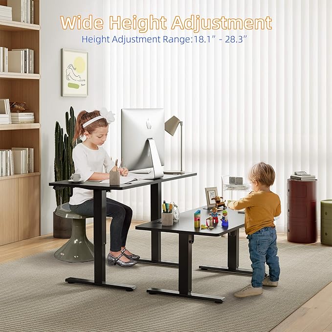 YIHAYO Low Height Adjustable Desk, Lifts 18.1-28.3 Inches, Electric Standing Desk for Short People, 40 x 24 Inches Computer Table with Splice Board for Home Office, Black