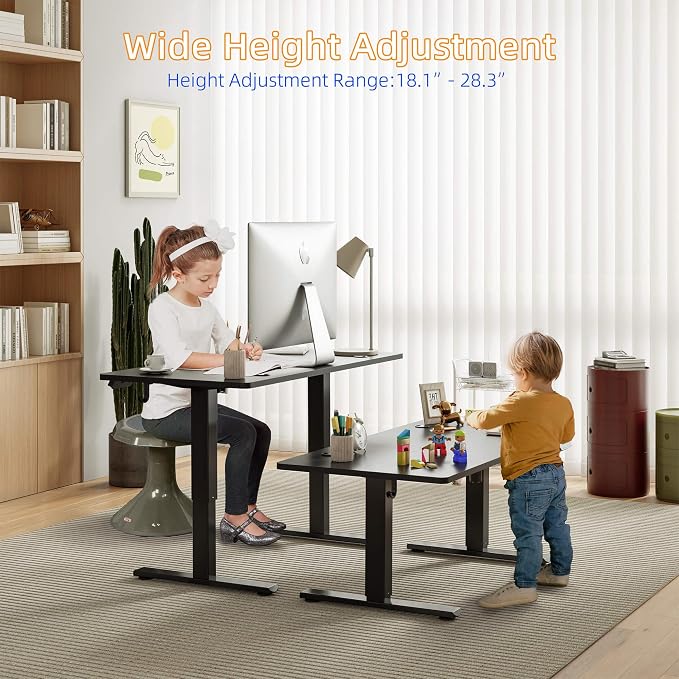 YIHAYO Low Height Adjustable Desk, Lifts 18.1-28.3 Inches, Electric Standing Desk for Short People, 55 x 24 Inches Computer Table with Splice Board for Home Office, Black