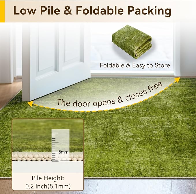 RELEANY Washable Area Rugs 9'x12' Non-Slip Modern Abstract Soft for Living Room Entryway Bedroom Kitchen, Print Pattern, Grass Green