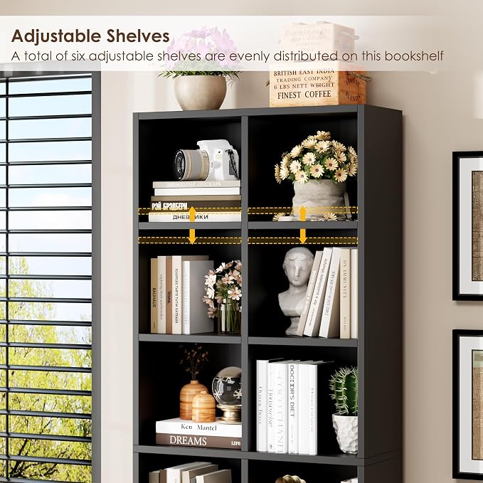 FOTOSOK 71'' Tall Bookshelf Set of 2, 7 Tier Large Black Bookshelf with Adjustable Shelves, Wide Bookcases and Bookshelf, DVD/CD Media Tower Storage, Cube Book Shelf Display Shelf Cabinet, Black