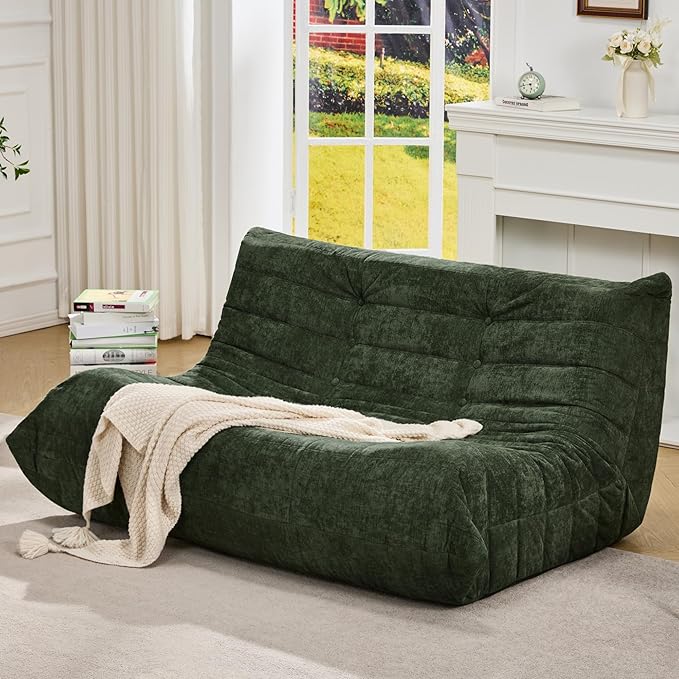 Hobestluk Large Bean Bag Chair Faux Fur BeanBag Couch for Living Room | Green Chenille, Loveseat,Ergonomic Design,Memory Foam,Anti-slip Bottom,No Assembly Required,Decorative Style for Living Room