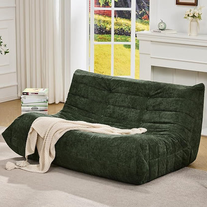 Hobestluk Large Bean Bag Chair Faux Fur BeanBag Couch for Living Room | Green Chenille, Loveseat,Ergonomic Design,Memory Foam,Anti-slip Bottom,No Assembly Required,Decorative Style for Living Room