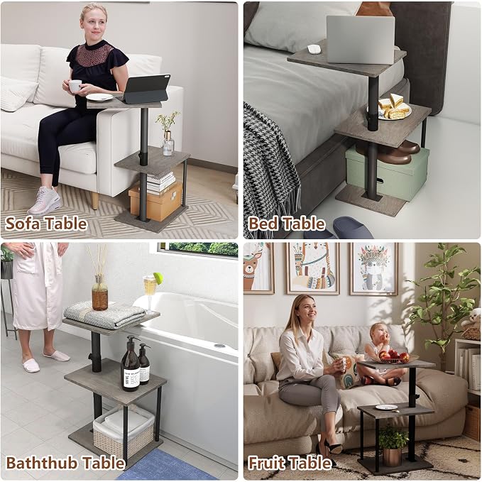 Faesun Swivel Side Table for Couch Arm, Height Adjustable C Table for Recliner or Bed, Tv Trays with Storage Shelf for Small Spaces- Small Nightstand Table for Living Room, Bedroom
