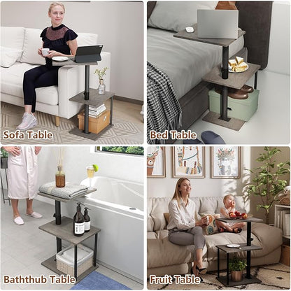Faesun Swivel Side Table for Couch Arm, Height Adjustable C Table for Recliner or Bed, Tv Trays with Storage Shelf for Small Spaces- Small Nightstand Table for Living Room, Bedroom