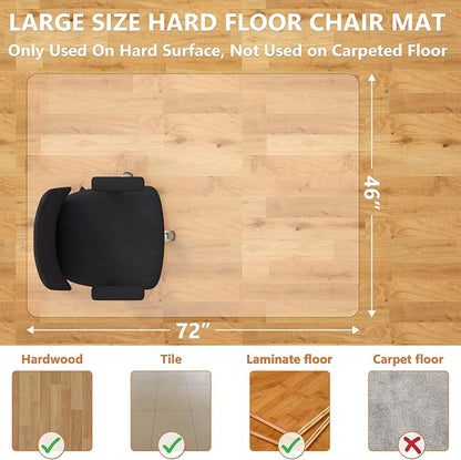 Office Chair Mat, 46" x 72" Vinyl Desk Chair Mat Clear Floor Protector Mat for Hardwood Floor/Rolling Chair Office & Home, Easy Glide and Flat Without Curling
